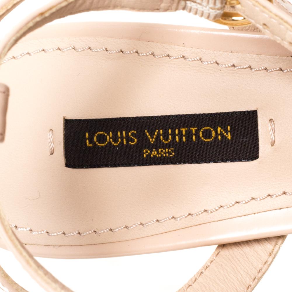 Louis Vuitton Beige Leather T Strap Pointed Toe Pumps Size 37.5 2