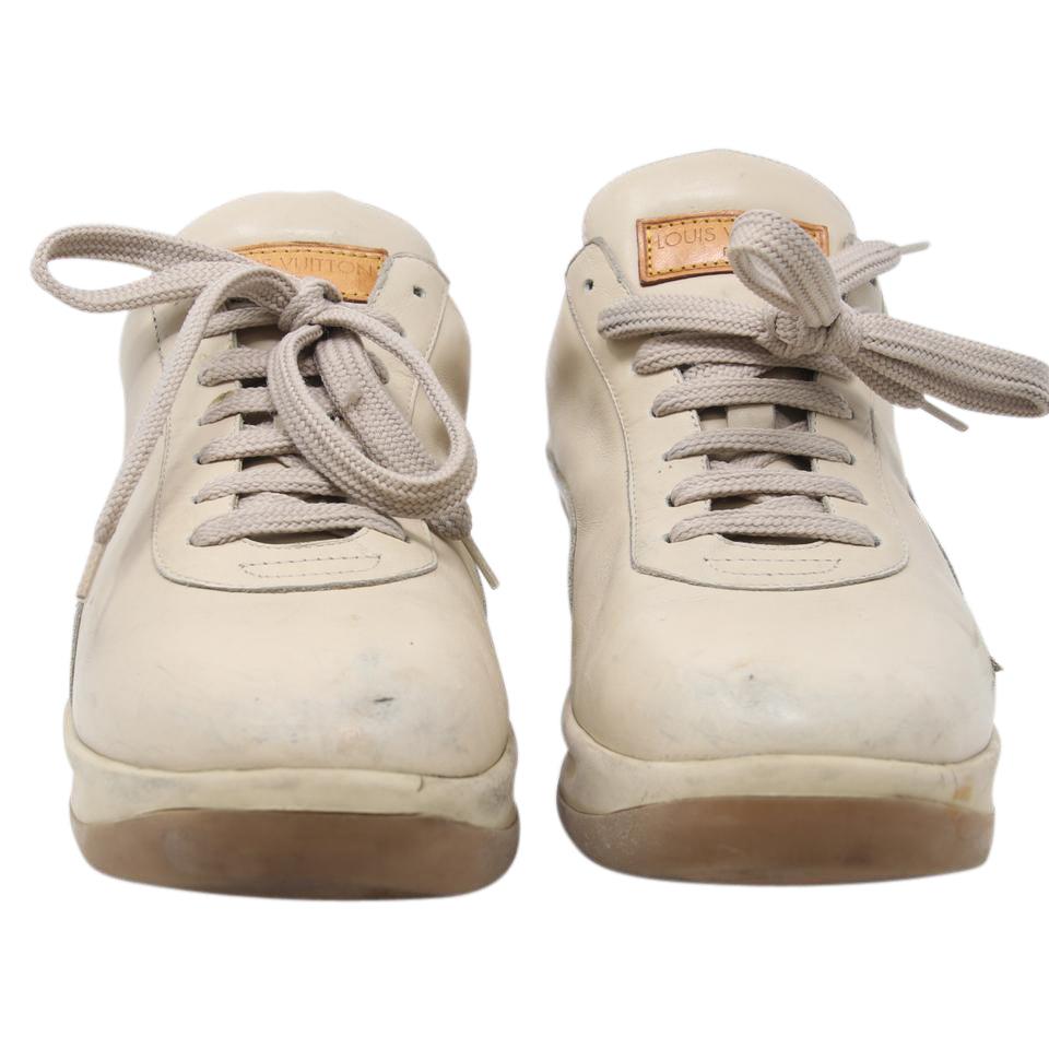 Louis Vuitton Beige Lv Men's Calfskin Leather Lace Up Leisure Size 39.5 Shoes In Good Condition For Sale In Downey, CA
