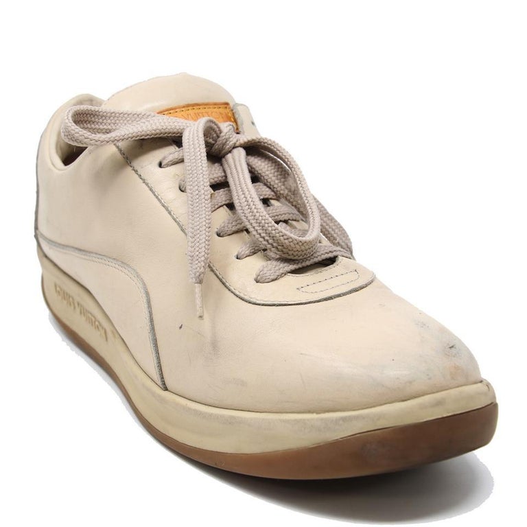 Louis Vuitton Beige LV Women'S Calfskin Leather Lace Up Leisure 39.5  Sneakers