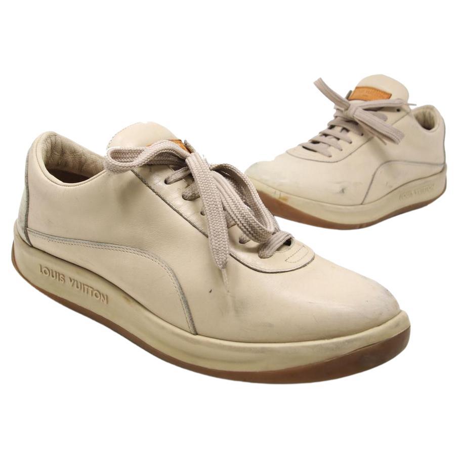 Louis Vuitton Beige LV Women'S Calfskin Leather Lace Up Leisure 39.5 Sneakers For Sale