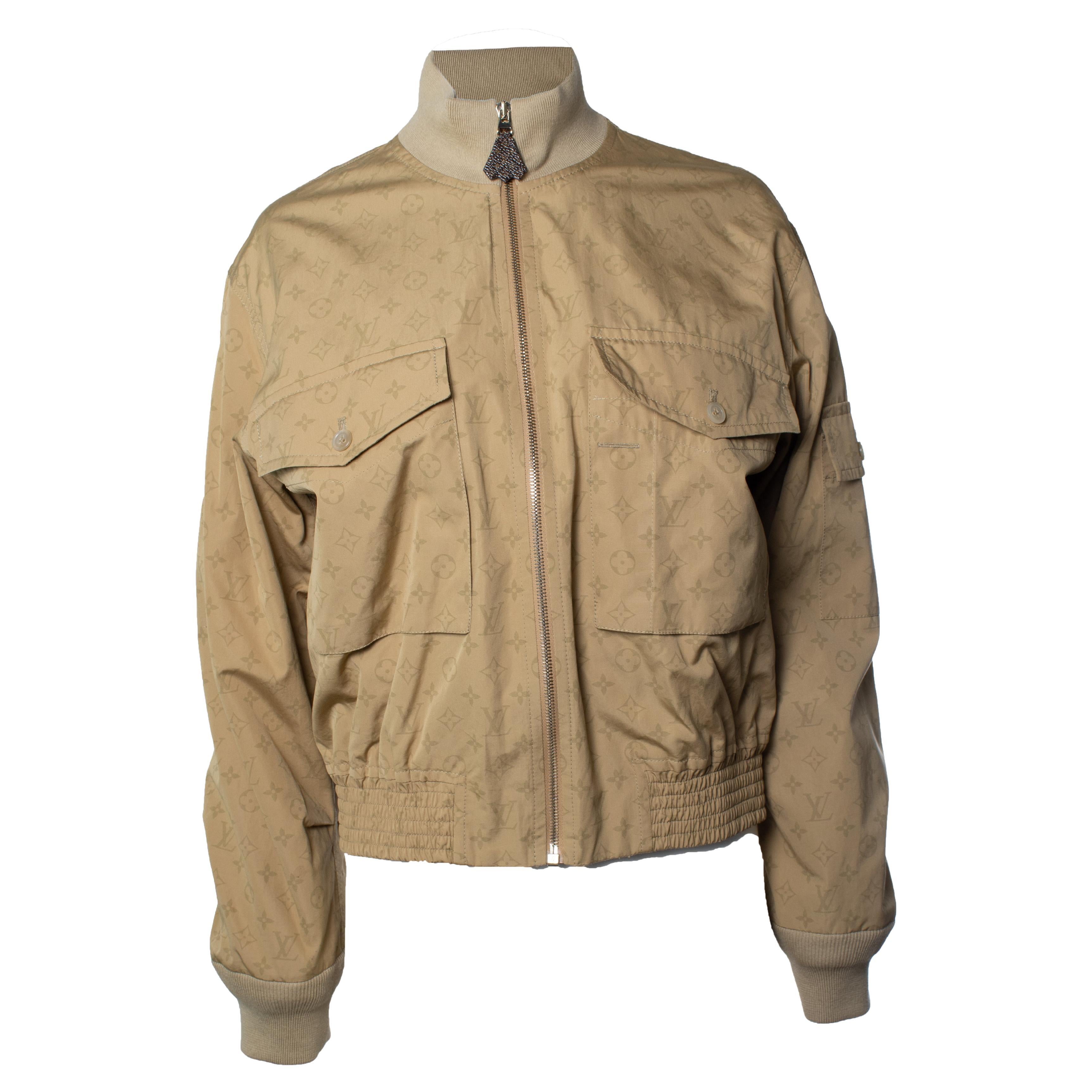 Louis Vuitton, Beige monogram bomber with pockets on the sleeve and chest For Sale
