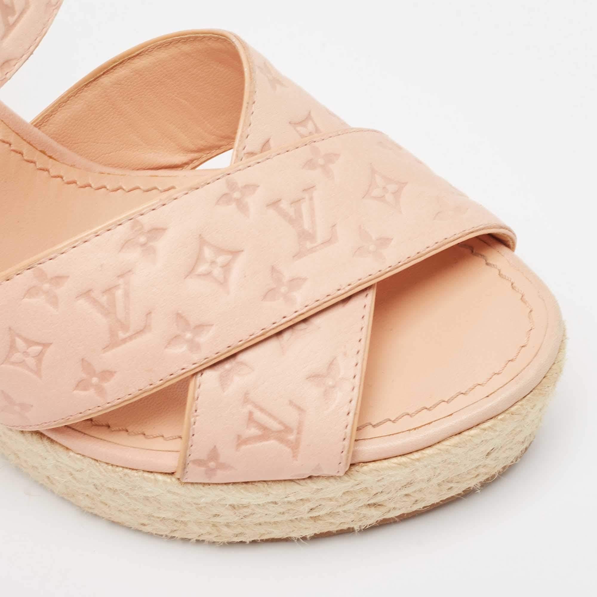 Louis Vuitton Beige Monogram Denim Formentera Espadrilles Wedge Sandals Size 38 3