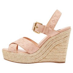 Louis Vuitton Beige Monogram Denim Formentera Espadrilles Wedge Sandals Size 38