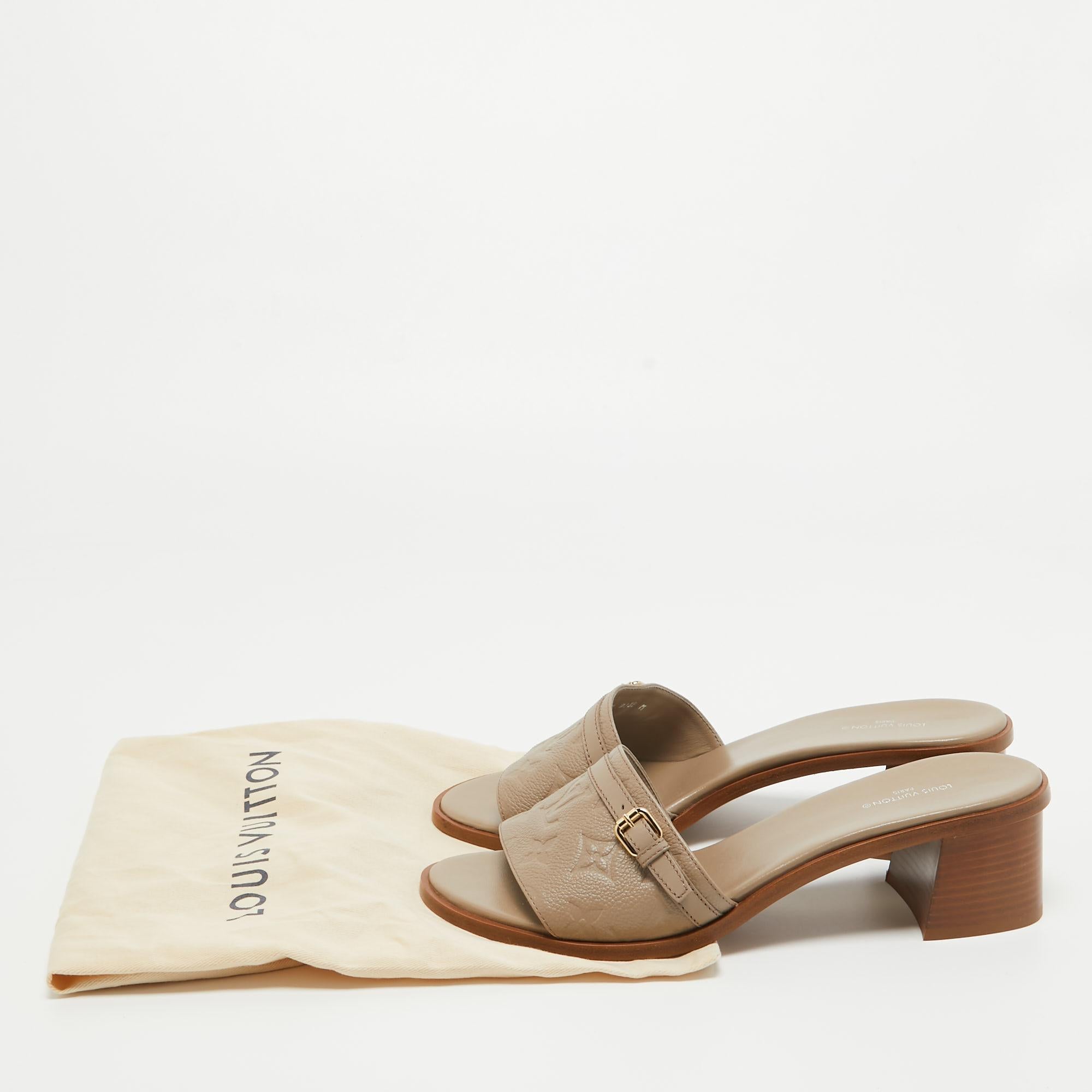 Louis Vuitton Beige Monogram Embossed Leather Block Heel Slide Sandals Size 40 4