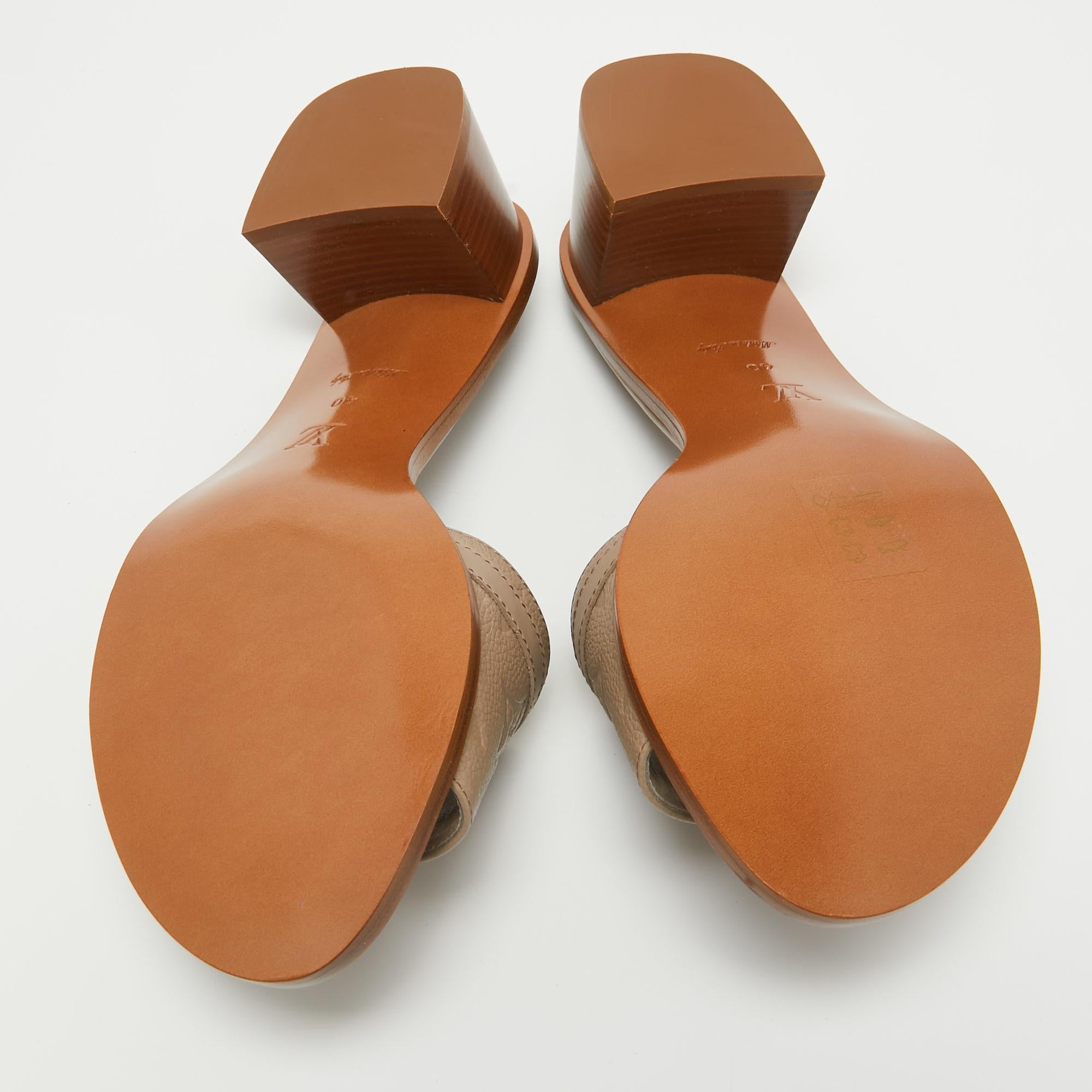 Louis Vuitton Beige Monogram Embossed Leather Block Heel Slide Sandals Size 40 4