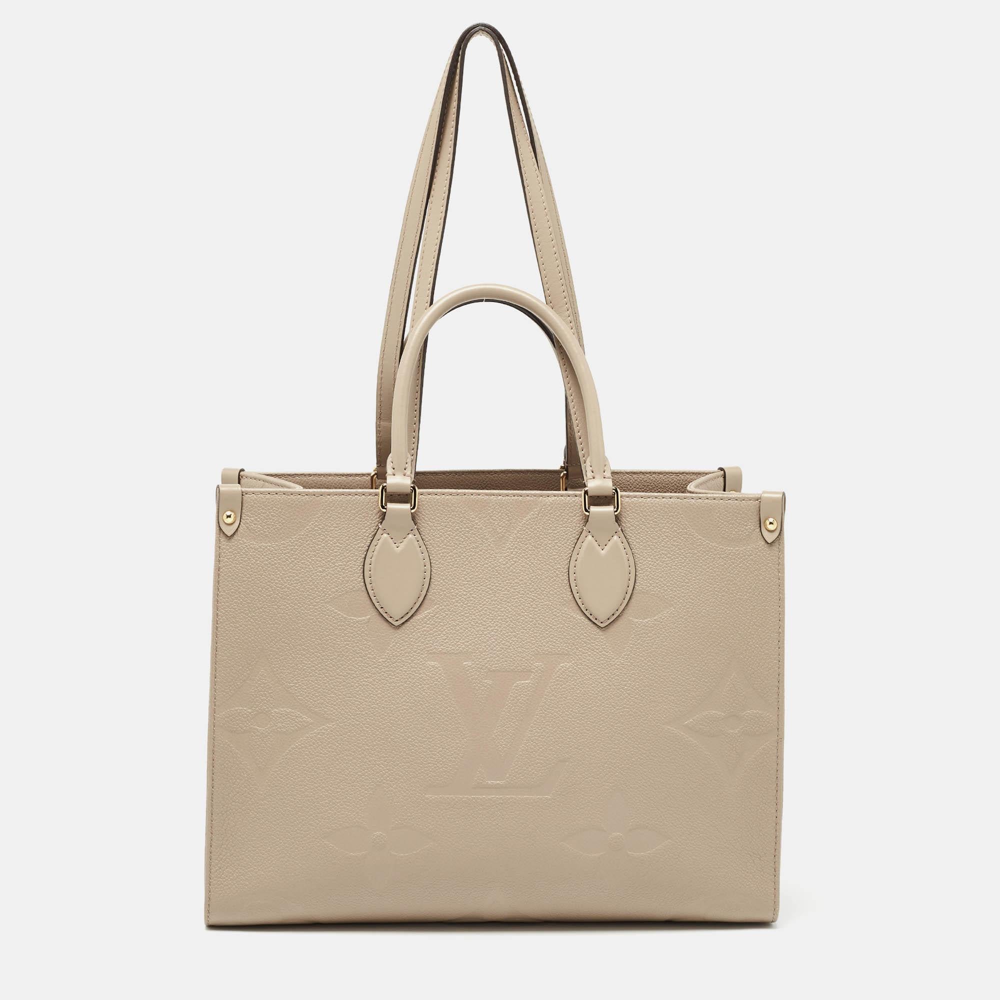 Women's Louis Vuitton Beige Monogram Empriente Leather Giant Onthego MM Bag For Sale