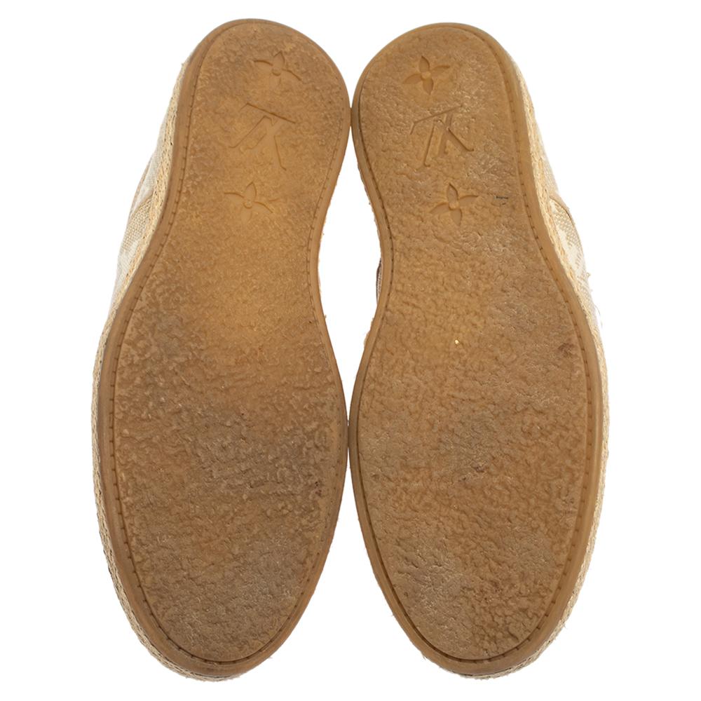 Louis Vuitton Beige Monogram Raffia Popincourt Espadrille Sneakers Size 38.5 In Good Condition In Dubai, Al Qouz 2