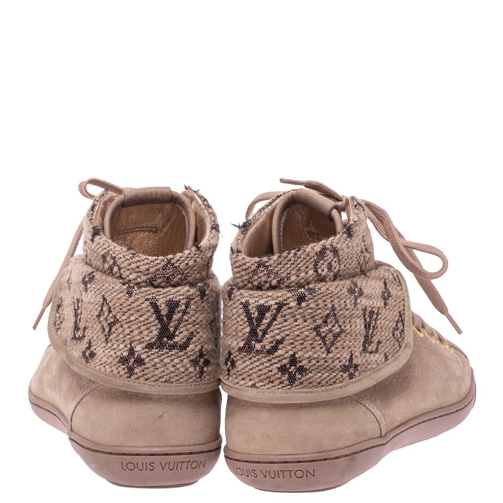 Women's Louis Vuitton Beige Monogram Tweed & Nubuck Brea Sneaker Boots Size 38.5