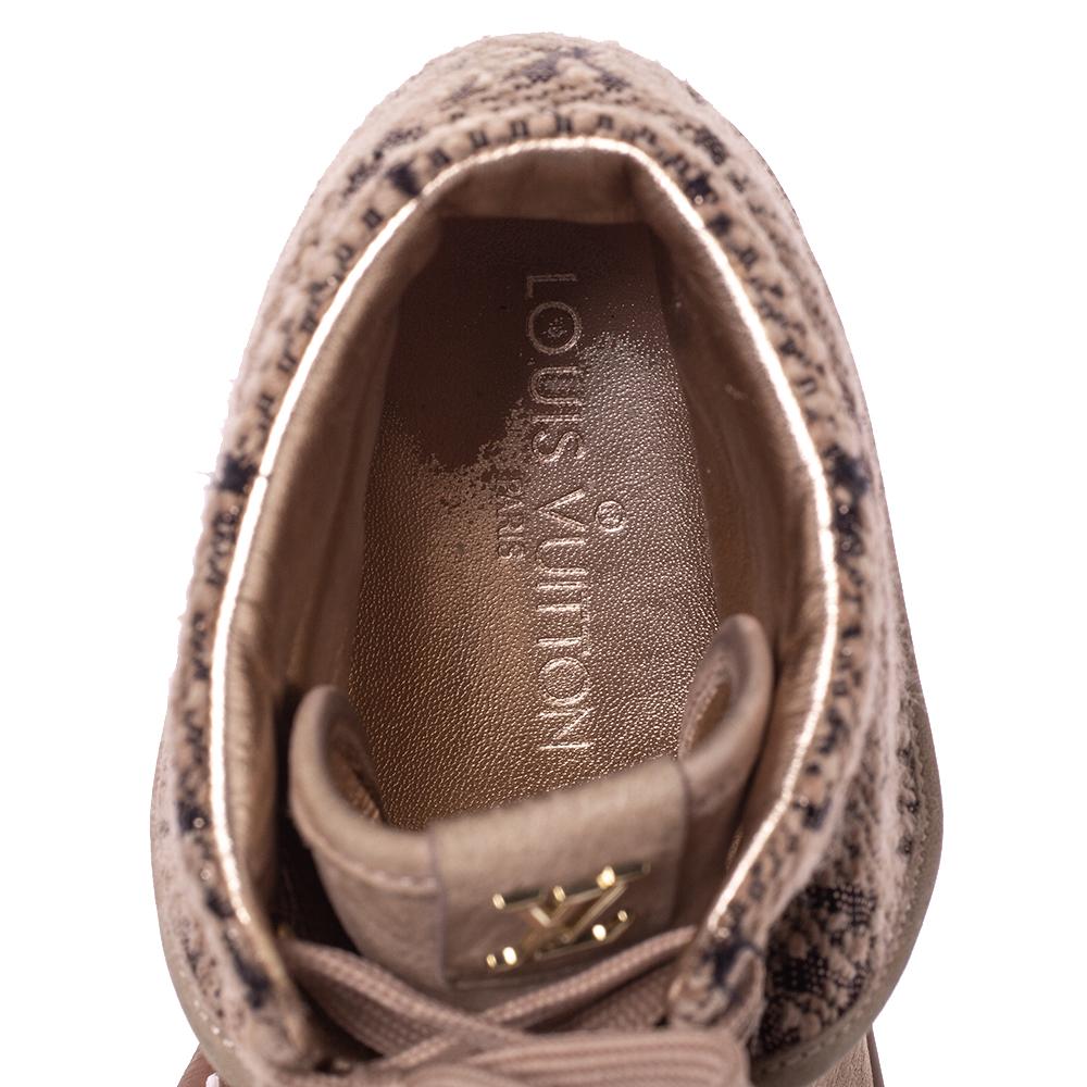 Women's Louis Vuitton Beige Monogram Tweed & Nubuck Brea Sneaker Boots Size 38.5