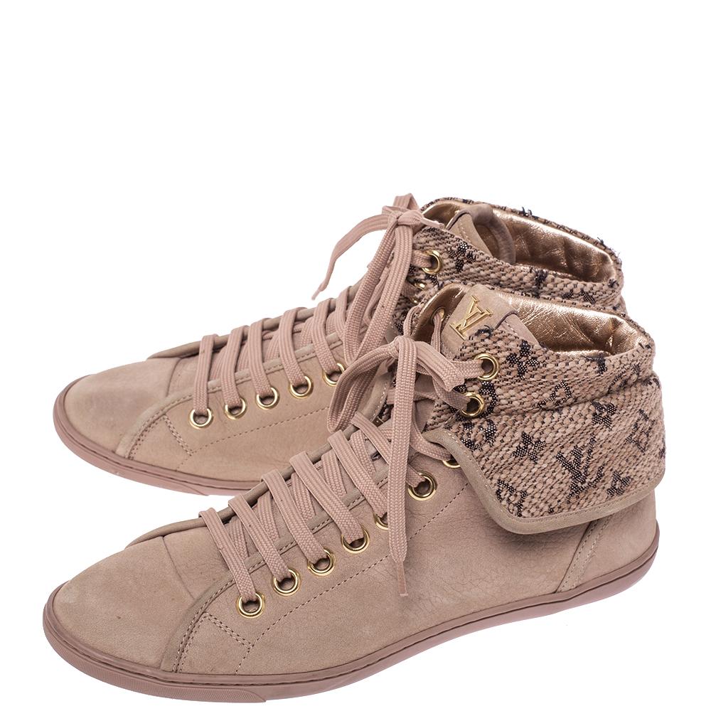 Louis Vuitton Beige Monogram Tweed & Nubuck Brea Sneaker Boots Size 38.5 1