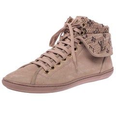 Louis Vuitton Beige Monogram Tweed & Nubuck Brea Sneaker Boots Size 38.5