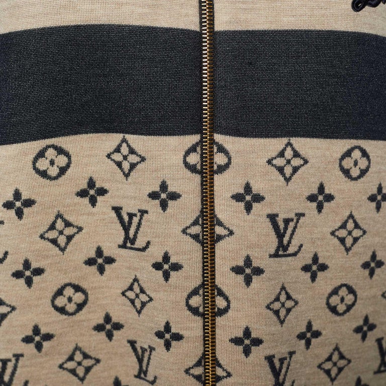 Louis Vuitton Beige and Navy Cashmere Blend Striped and Monogram