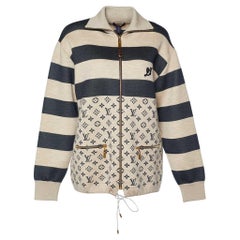 Louis Vuitton Beige & Navy Cashmere Blend Striped & Monogram Jacket S