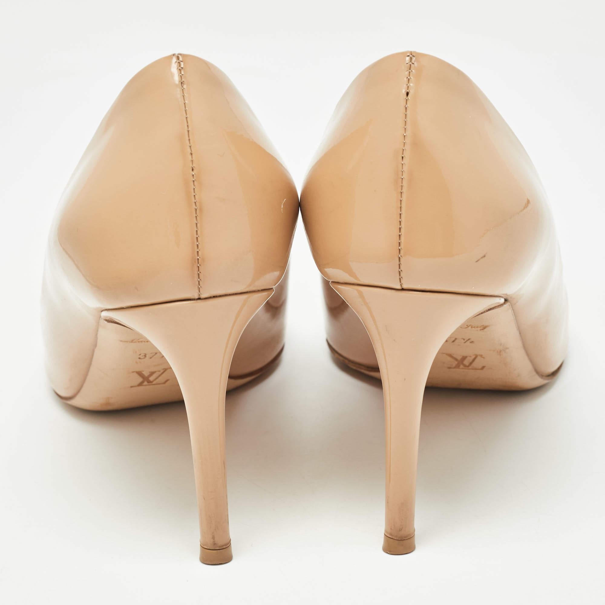 Louis Vuitton Beige Patent Leather Bow Round Toe Pumps Size 37.5 1