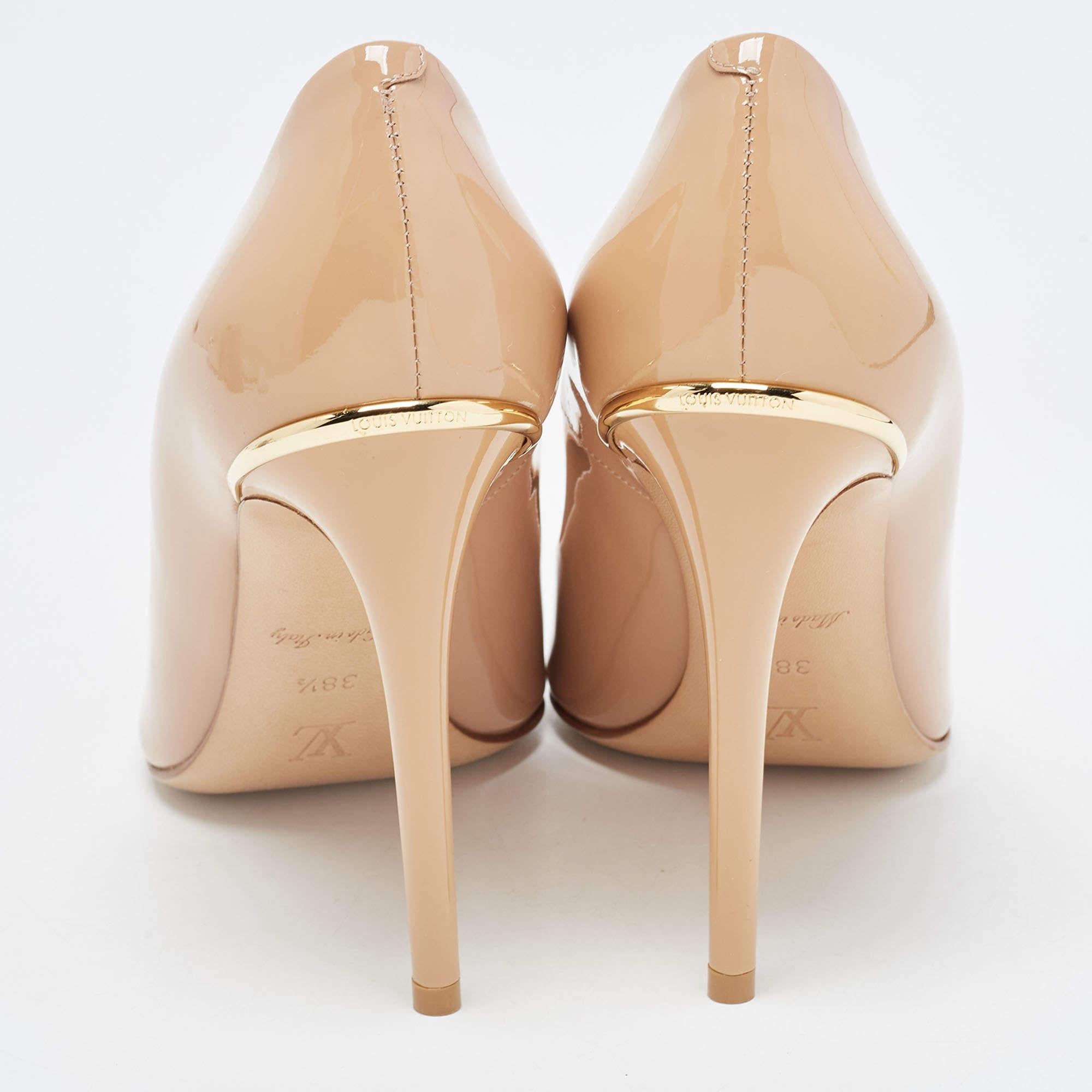 Louis Vuitton Beige Patent Leather Eyeline Pointed Toe Pumps Size 38.5