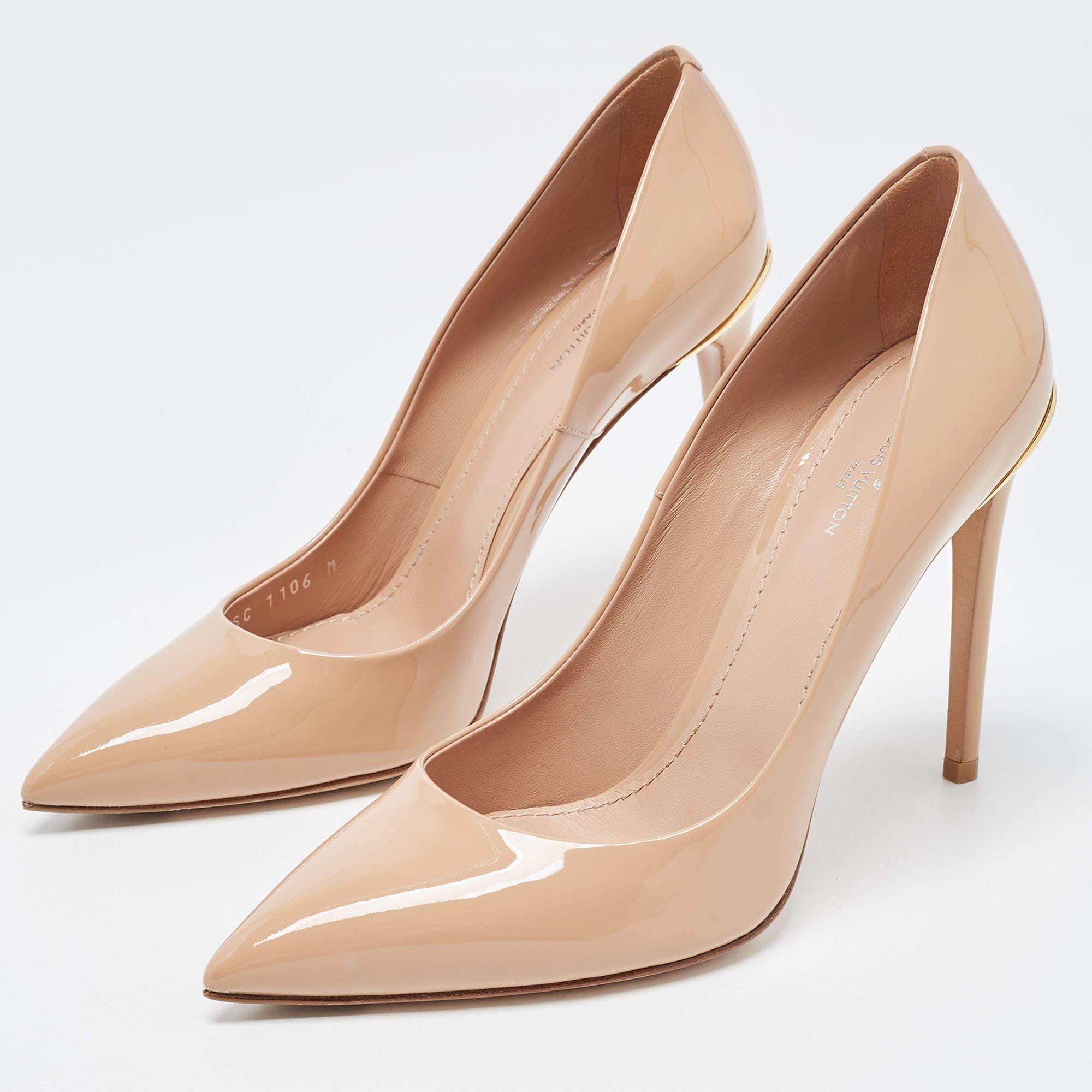 Louis Vuitton Beige Patent Leather Eyeline Pointed Toe Pumps Size 38.5 4