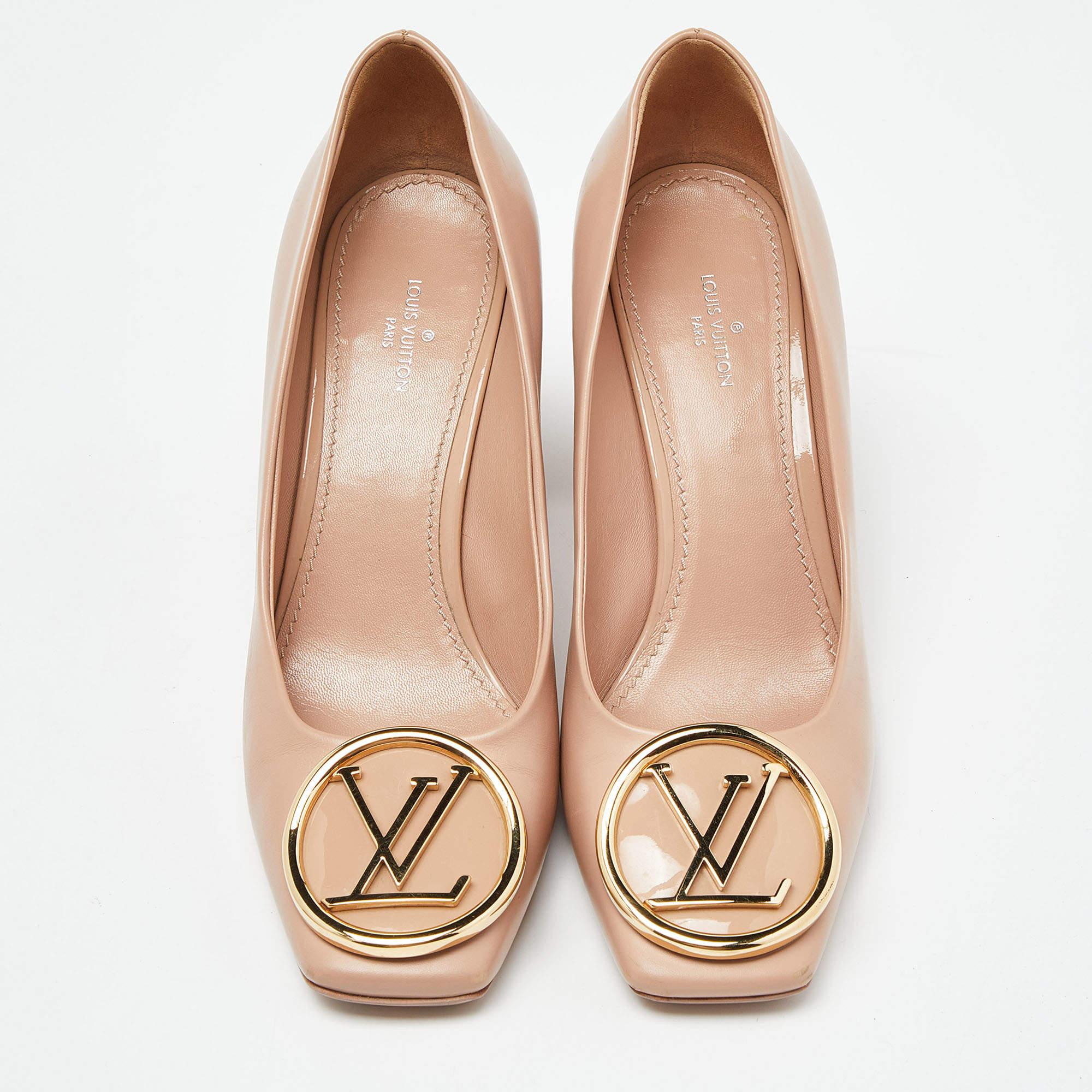 Louis Vuitton Beige Patent Leather Madeleine Square Toe Pumps Size 37 1