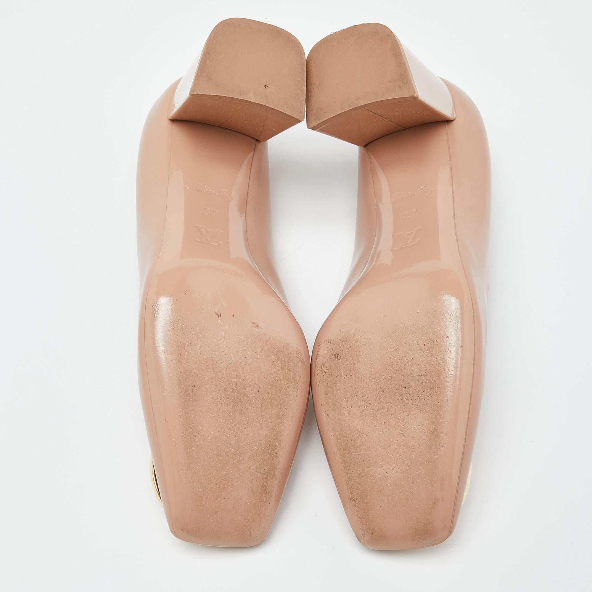 Louis Vuitton Beige Patent Leather Madeleine Square Toe Pumps Size 37 4