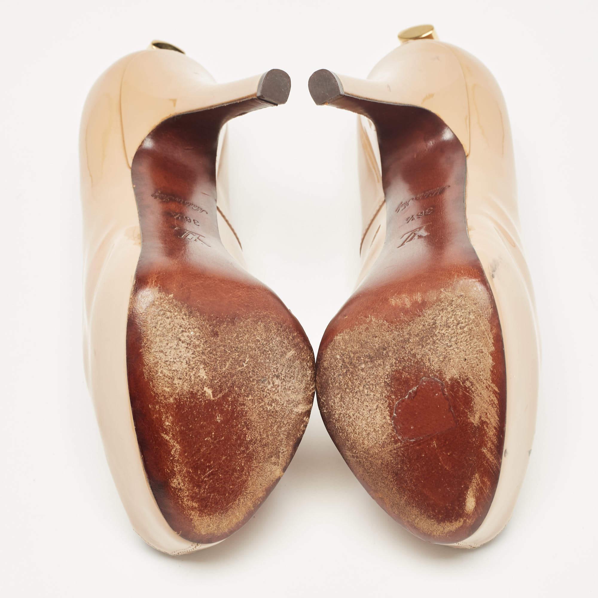 Louis Vuitton Beige Patent Leather Oh Really ! Escarpins à bout ouvert, taille 36.5 en vente 2