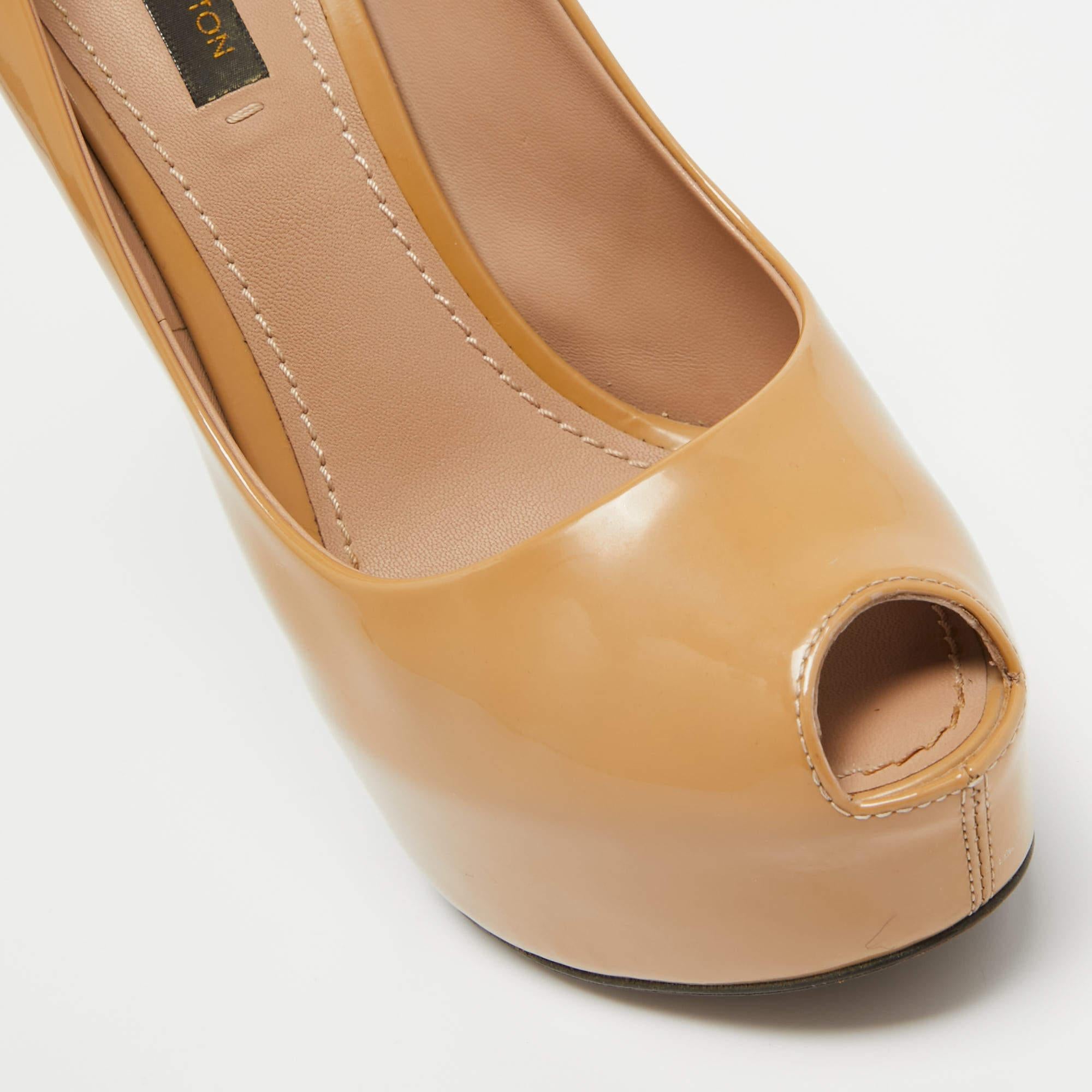 Louis Vuitton Beige Patent Leather Oh Really! Platform Pumps Size 37 3