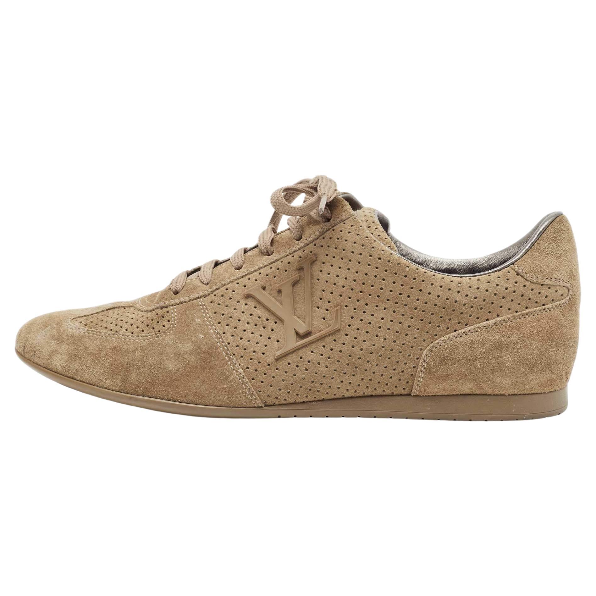 Louis Vuitton Beige Perforated Suede Low Top Sneakers Size 38 For Sale