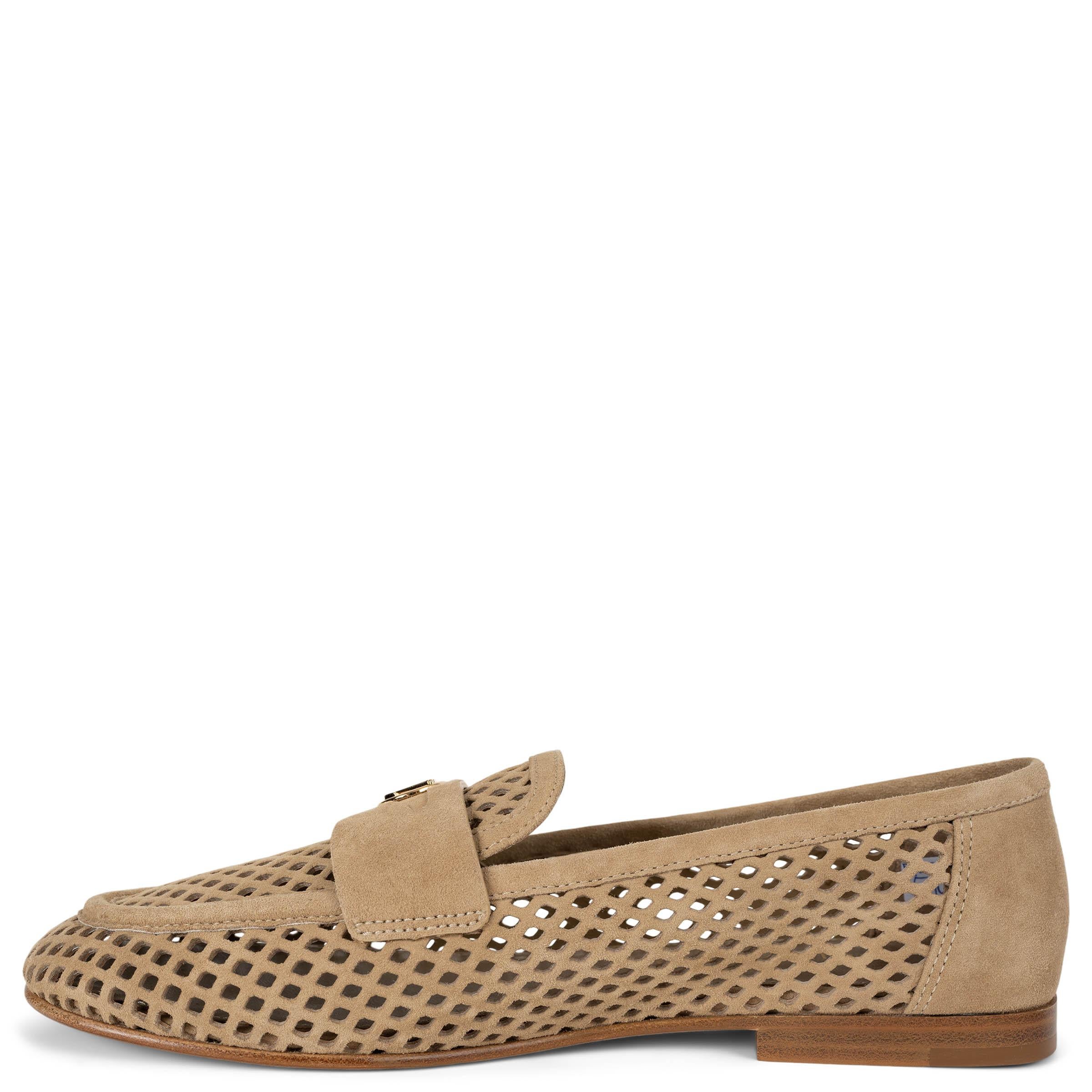 Beige LOUIS VUITTON Mocassins SOHO en daim perforé beige Chaussures 38.5 en vente
