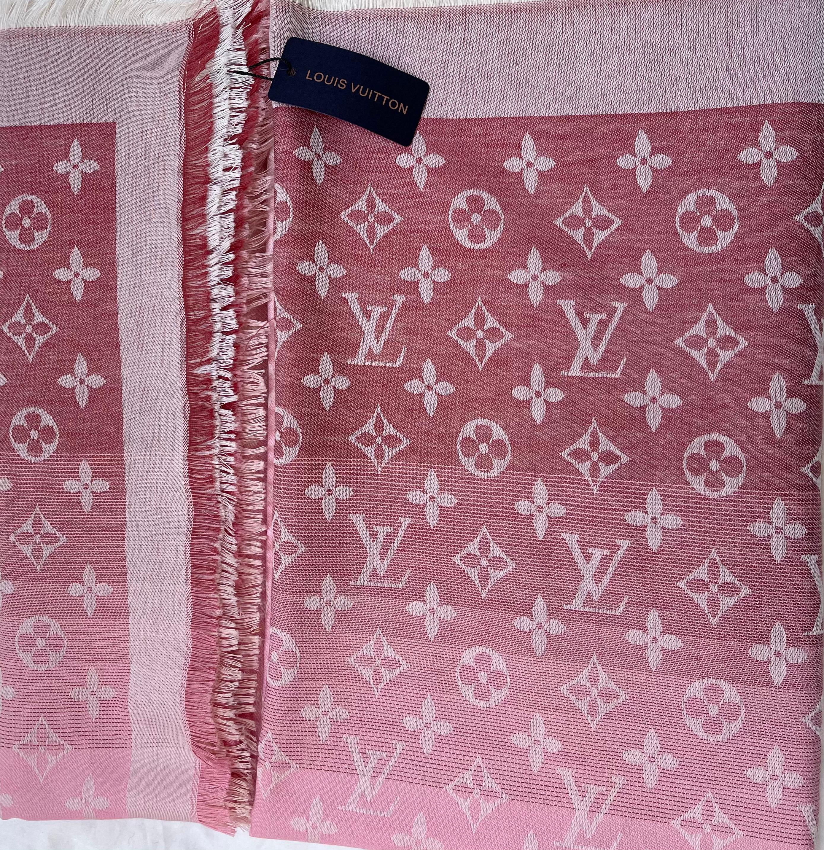 Louis Vuitton Beige/Pink/Rose /Rouge Shaded Monogram Shawl Scarf/Wrap Size 56X56 3