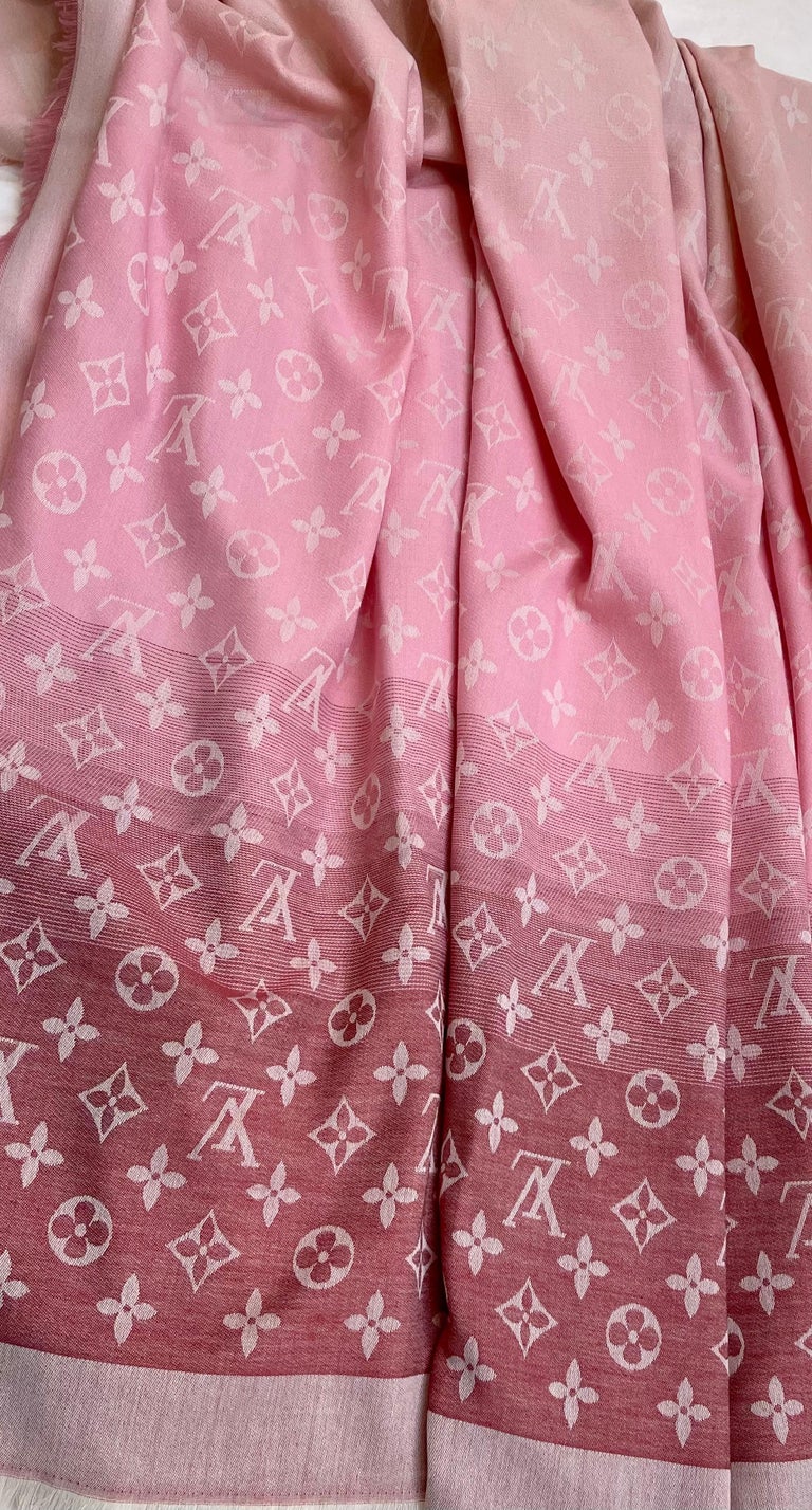 Louis Vuitton Beige/Pink/Rose /Rouge Shaded Monogram Shawl Scarf
