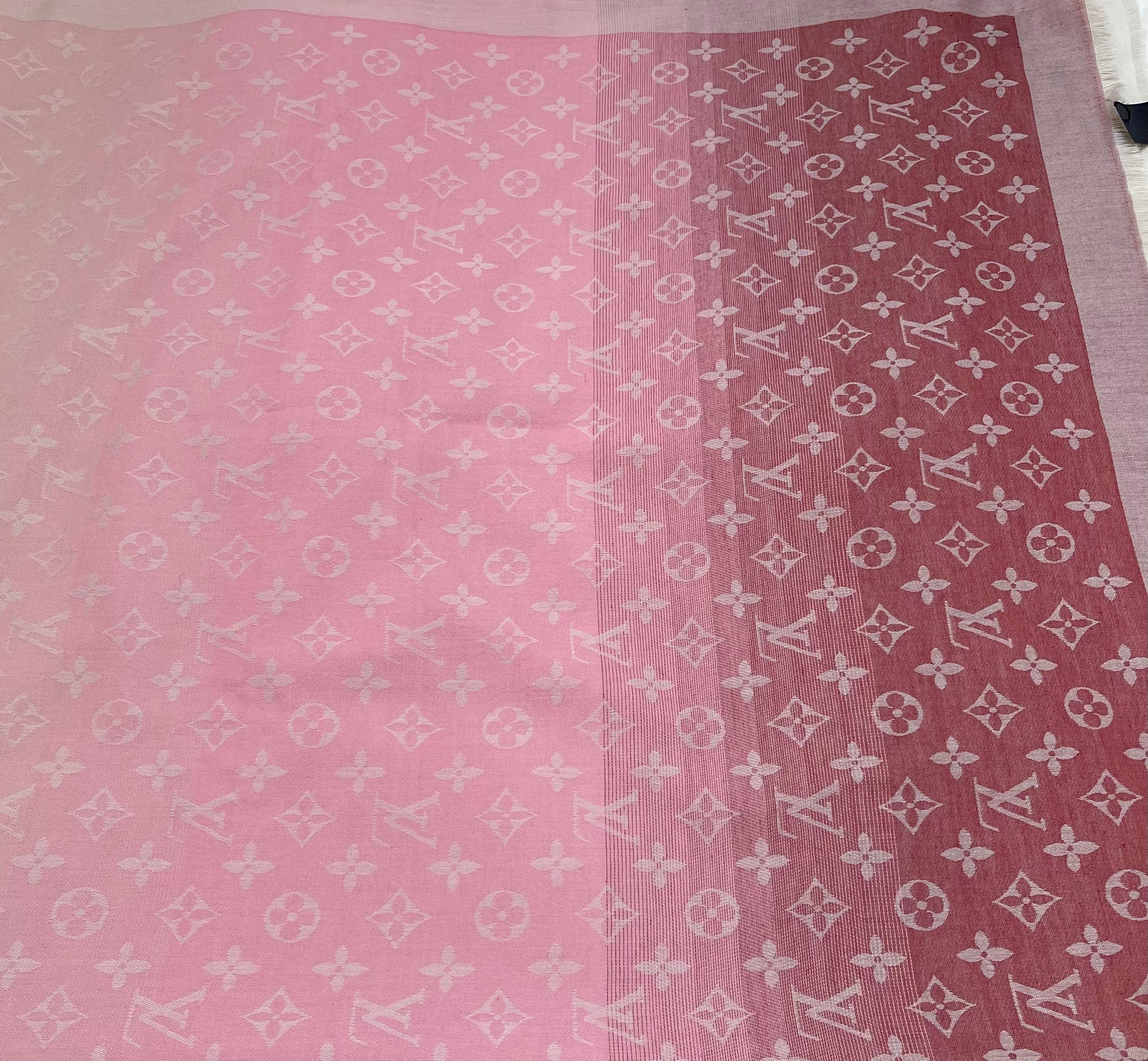 Louis Vuitton Beige/Pink/Rose /Rouge Shaded Monogram Shawl Scarf/Wrap Size 56X56 2