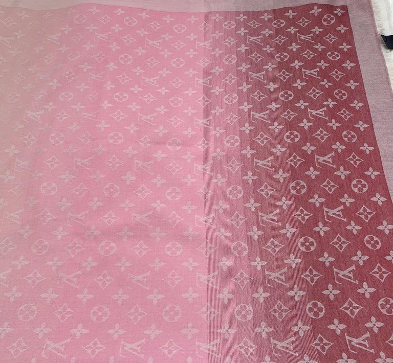 Louis Vuitton Beige/Pink/Rose /Rouge Shaded Monogram Shawl Scarf/Wrap Size  56X56 at 1stDibs
