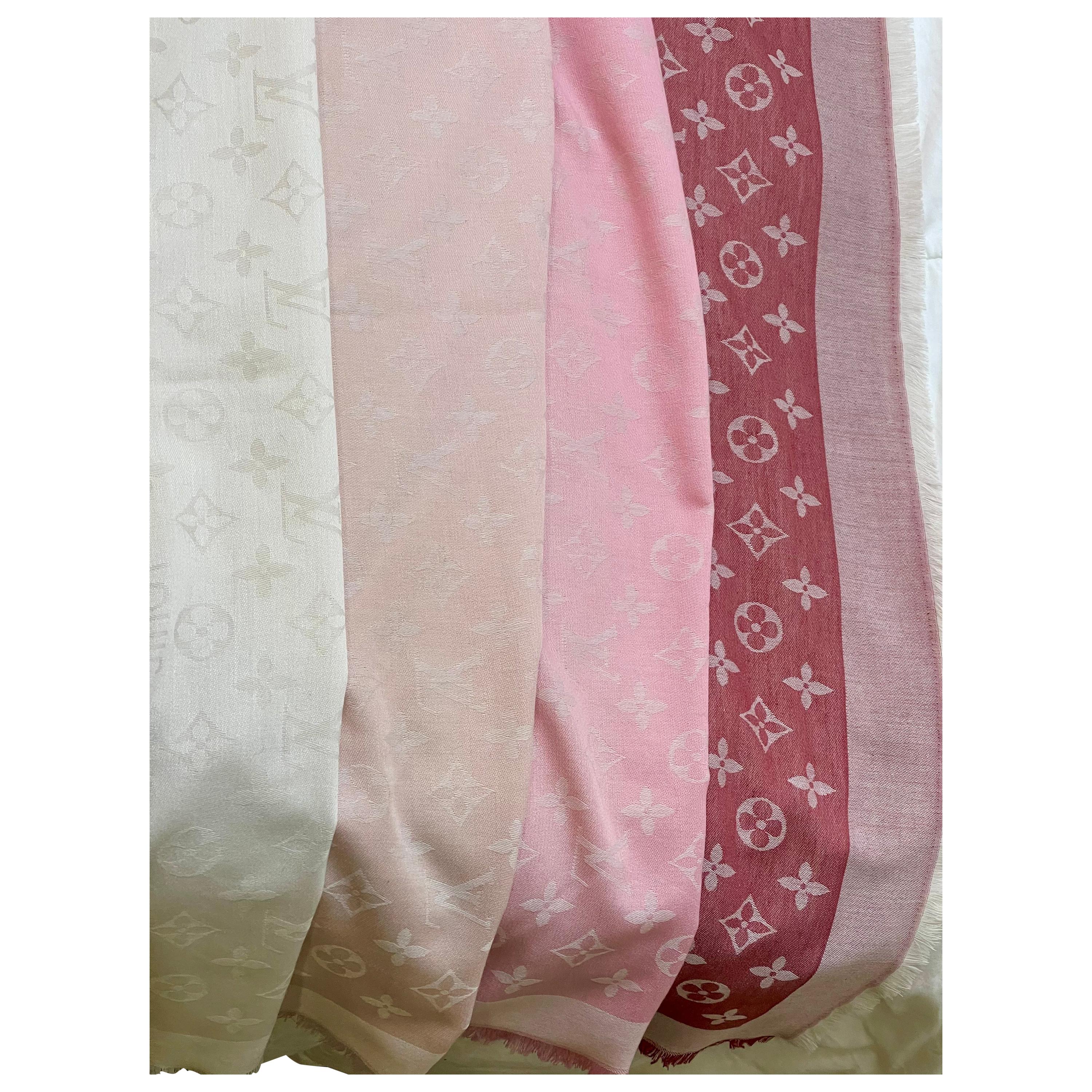 LOUIS VUITTON Authentic Pink Monogram Logo Cashmere Pashmina Scarf Shawl  Wrap