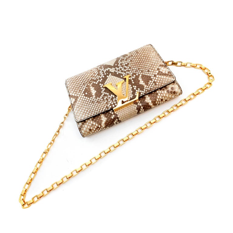 Pre-Owned Louis Vuitton Beige Python Chain Louise Clutch Bag