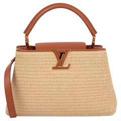 LOUIS VUITTON beige raffia 2021 CAPUCINES MM Shoulder Bag