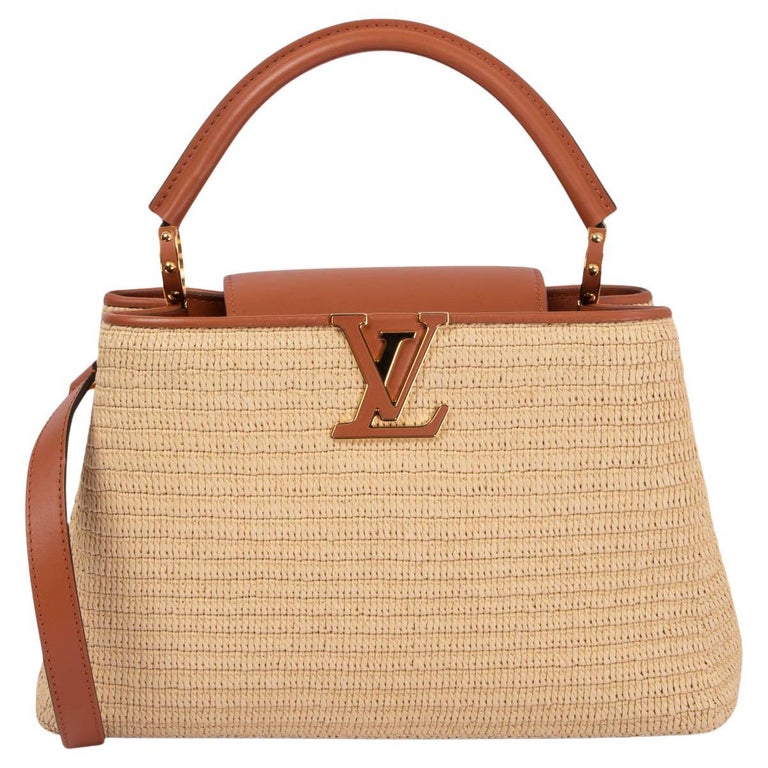Louis Vuitton Caramel Leather and Beige Raffia Capucines MM For