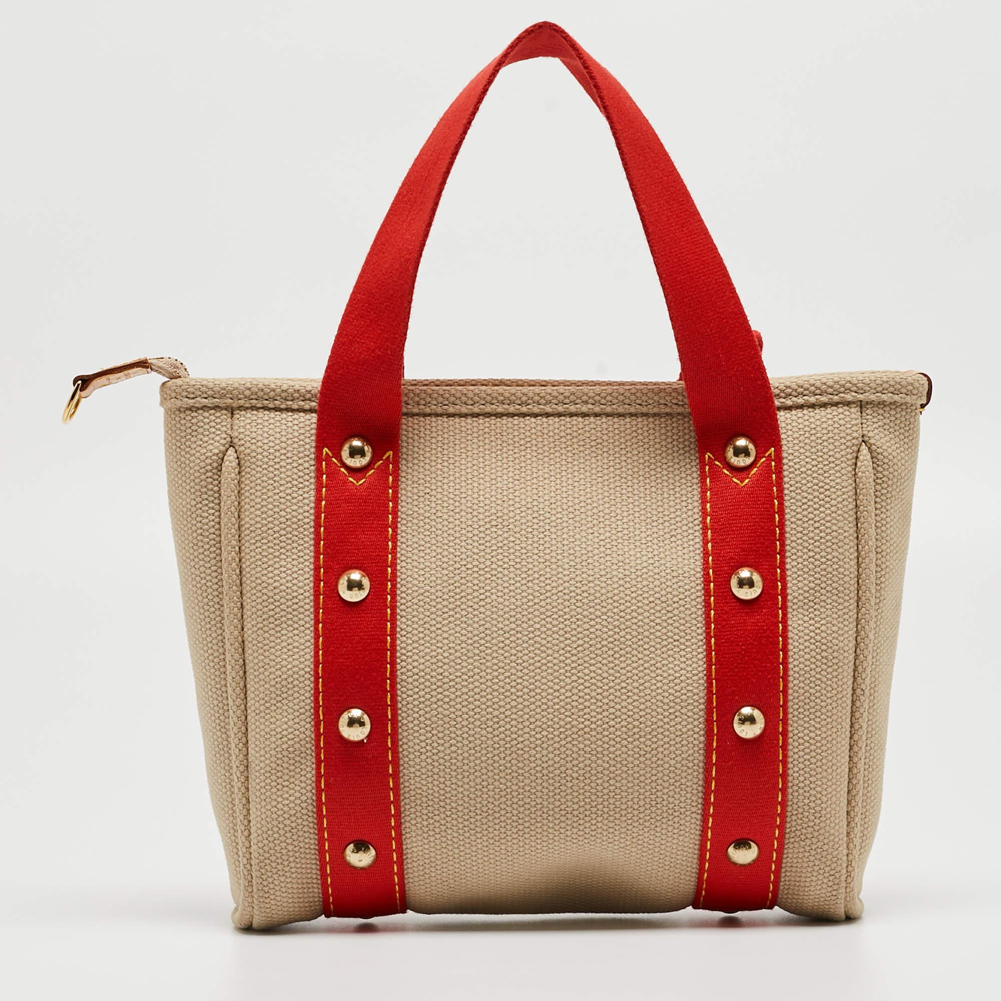 Louis Vuitton Sac Cabas PM Antigua en toile beige/rouge en vente 8