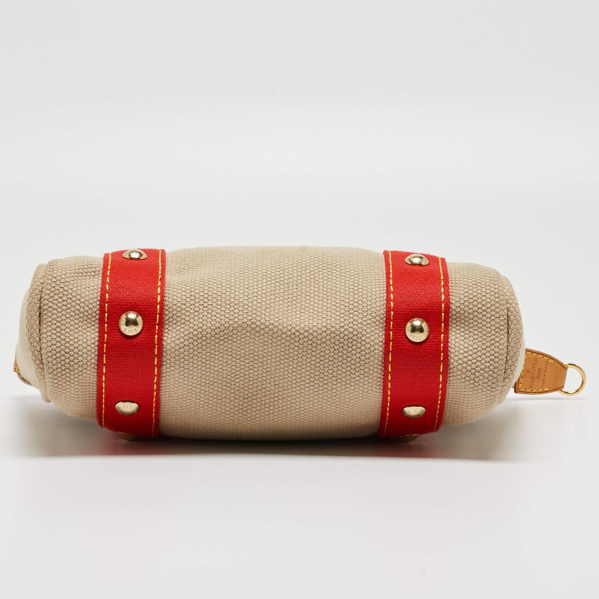 Louis Vuitton Sac Cabas PM Antigua en toile beige/rouge en vente 9