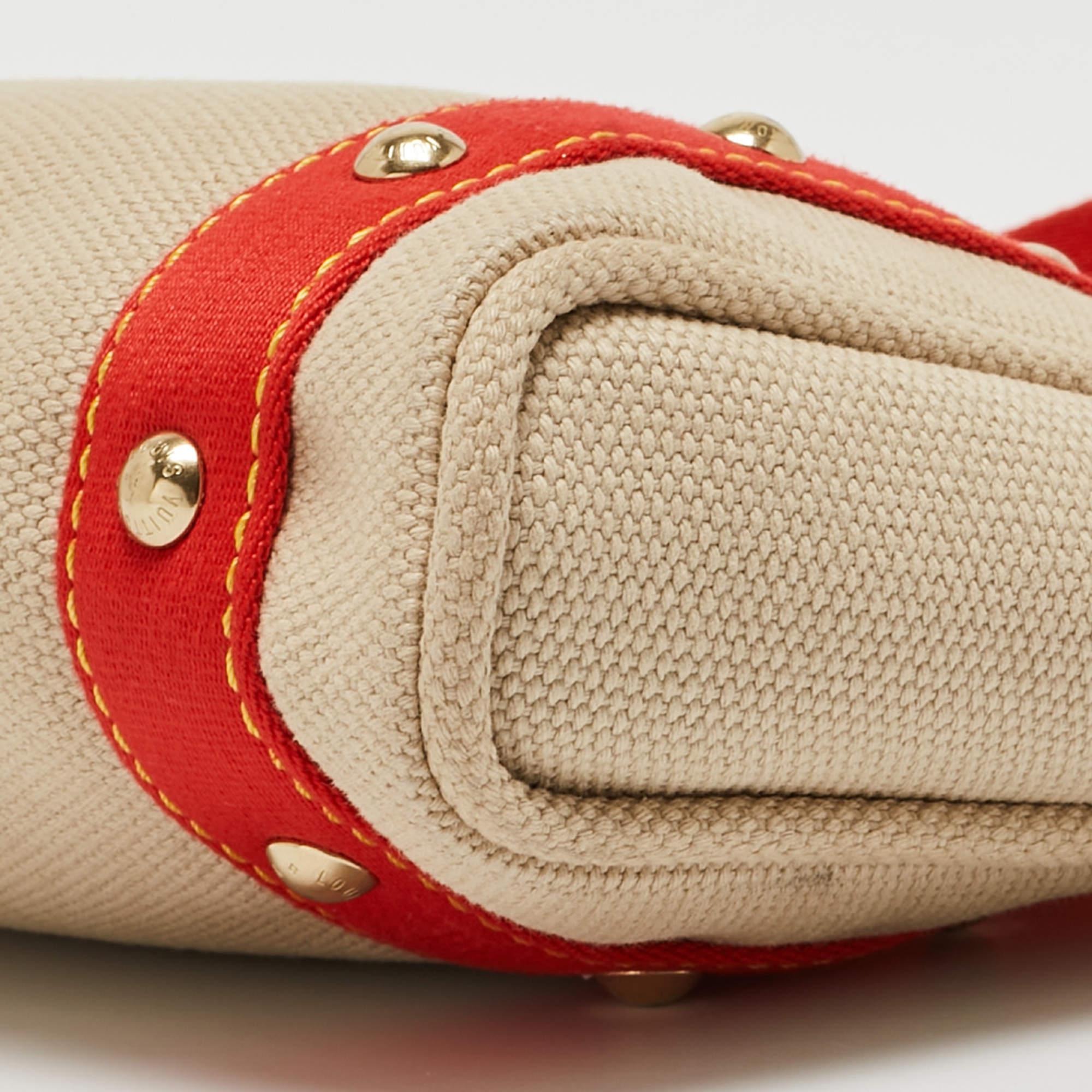 Louis Vuitton Beige/Red Canvas Antigua Cabas PM Bag In Good Condition In Dubai, Al Qouz 2