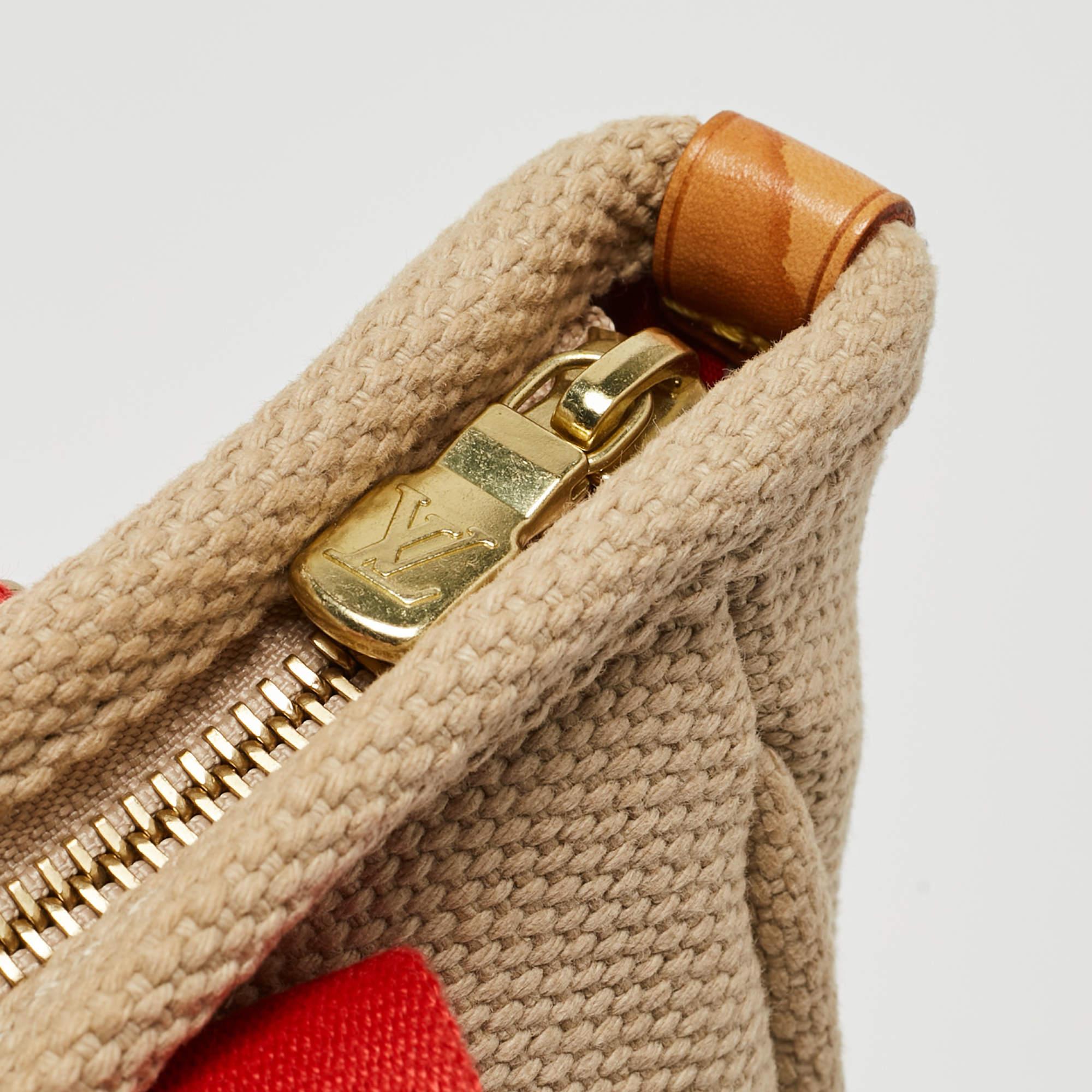 Women's Louis Vuitton Beige/Red Canvas Antigua Cabas PM Bag