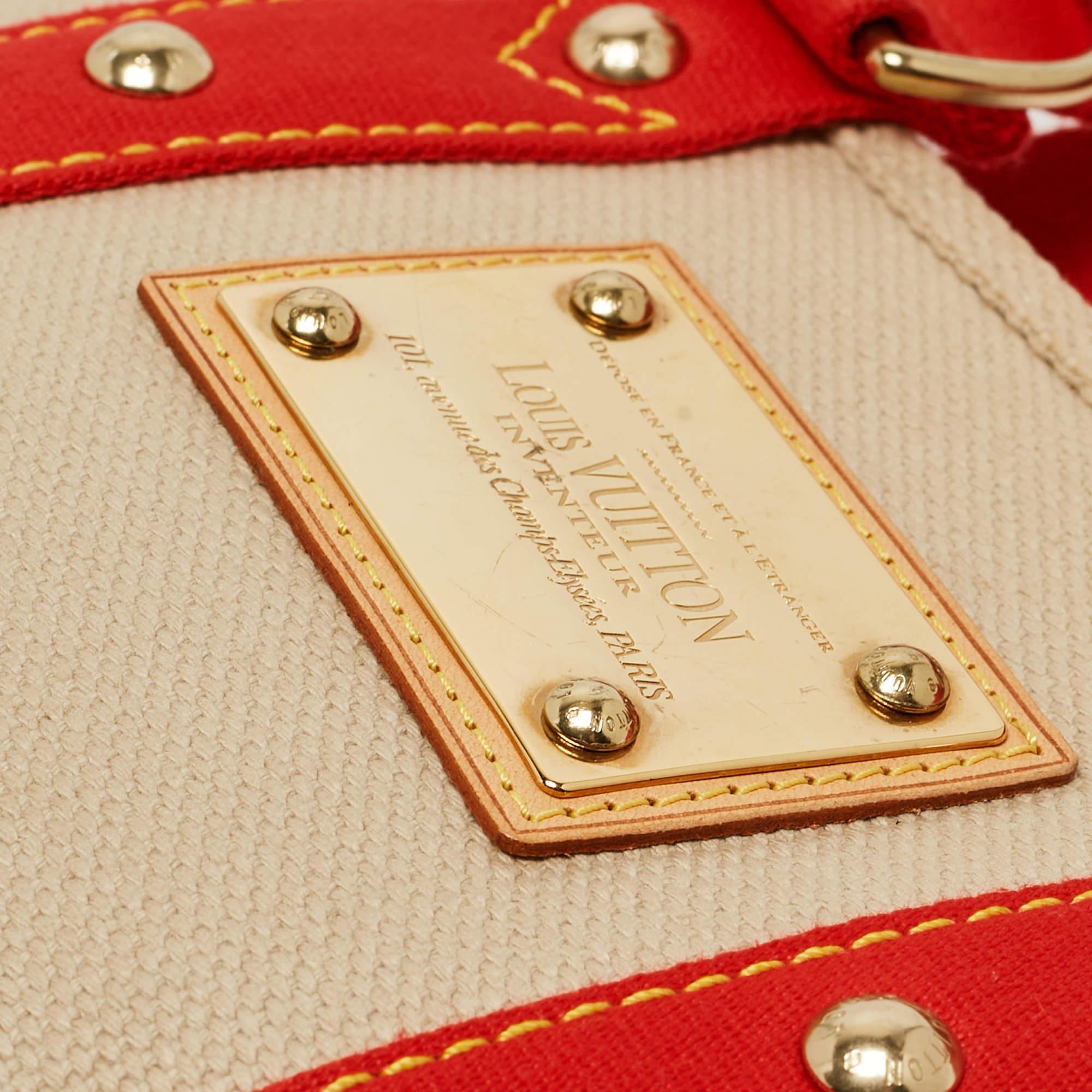 Louis Vuitton Beige/Red Canvas Antigua Cabas PM Bag For Sale 2