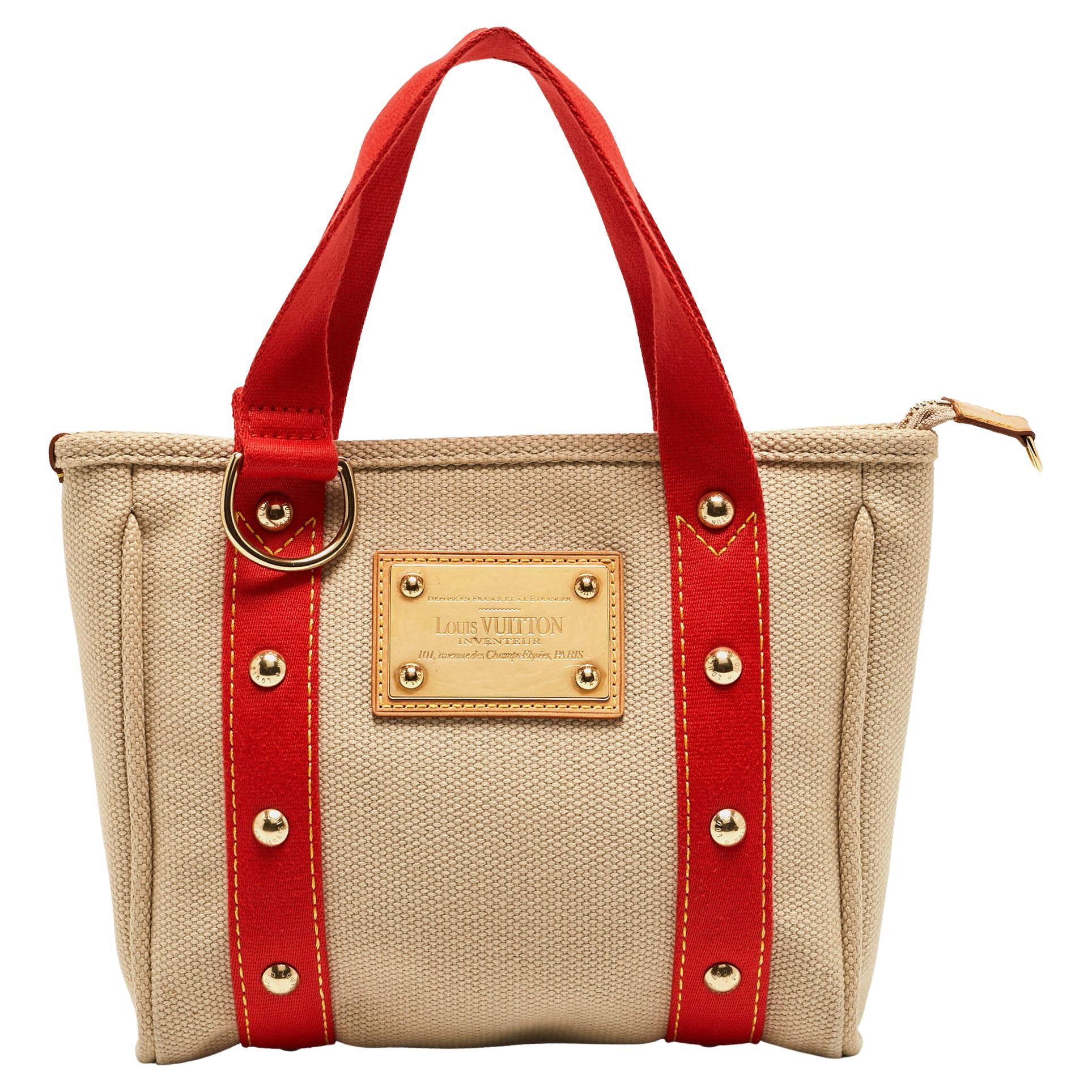 Louis Vuitton Beige/Red Canvas Antigua Cabas PM Bag For Sale