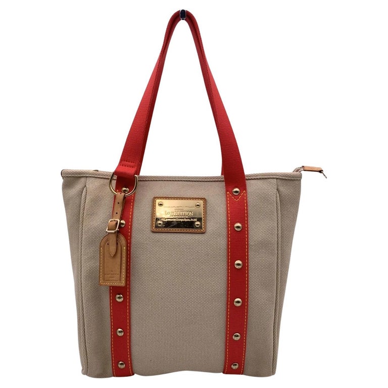 Louis Vuitton Beige Red Canvas Antigua MM Tote Shopping Bag For Sale at ...