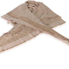 Louis Vuitton Beige Rose Silk Wool Monogram Shine Shawl