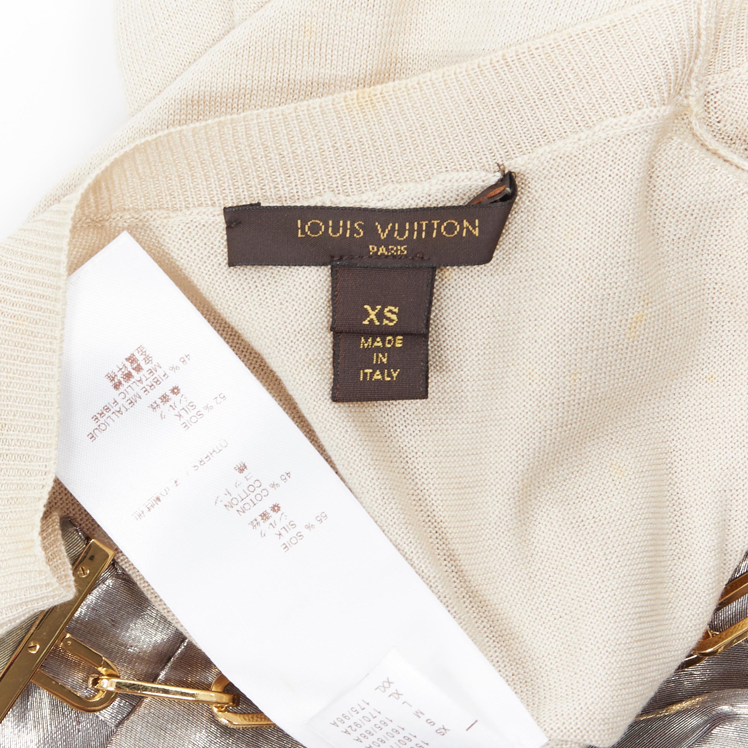 LOUIS VUITTON beige silk cotton knit gold chain necklace pullover top XS For Sale 2