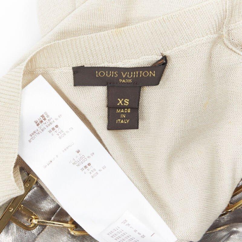 LOUIS VUITTON beige silk cotton knit gold chain necklace pullover top XS For Sale 5