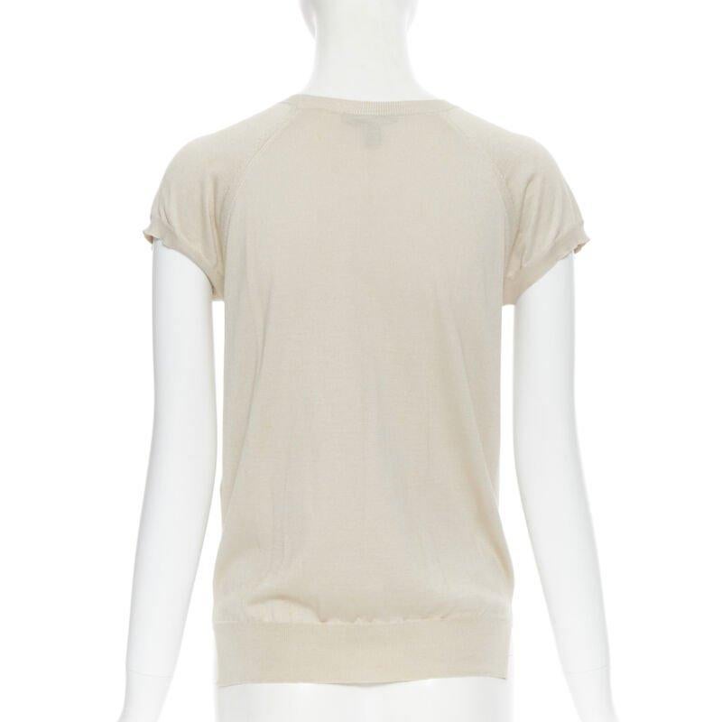 Women's LOUIS VUITTON beige silk cotton knit gold chain necklace pullover top XS For Sale