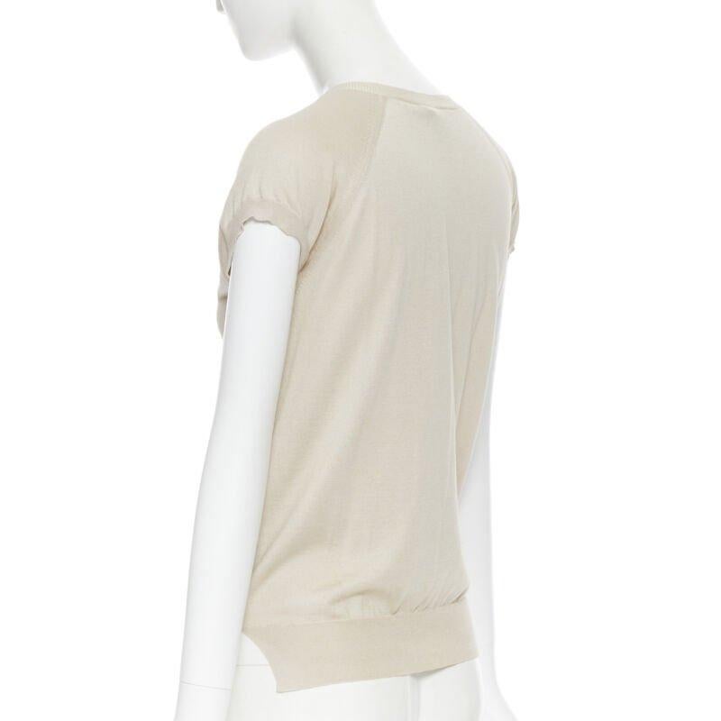 LOUIS VUITTON beige silk cotton knit gold chain necklace pullover top XS For Sale 1