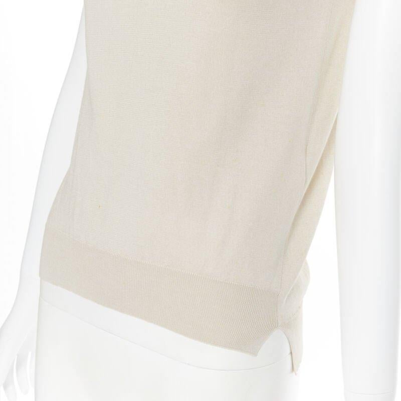 LOUIS VUITTON beige silk cotton knit gold chain necklace pullover top XS For Sale 3