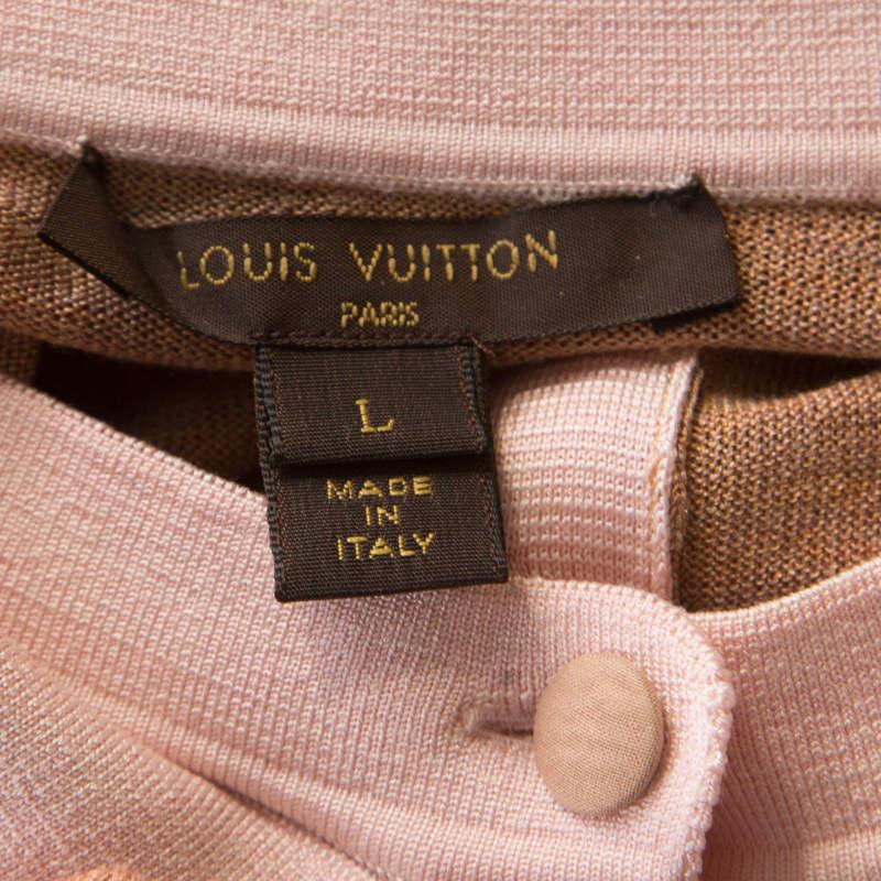 Louis Vuitton Beige Silk Knit Floral and Bead Applique Polo T-Shirt Dress L For Sale 2