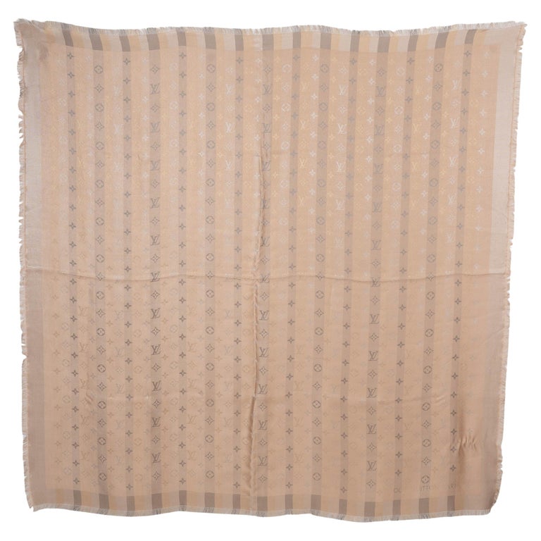 LOUIS VUITTON beige silk viscose wool SO SHINE MONOGRAM Shawl Scarf M76337