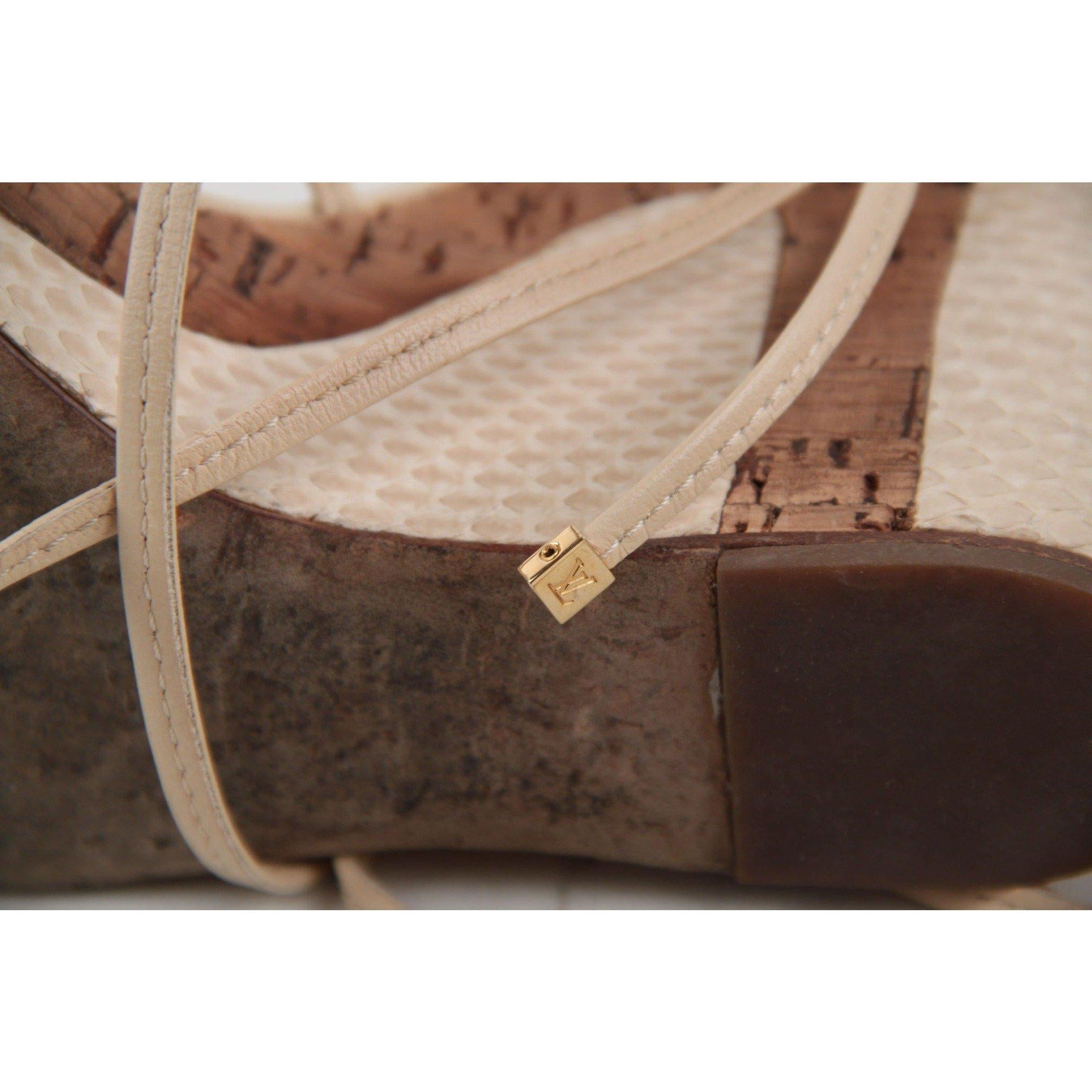 Louis Vuitton Beige Snakeskin & Leather WEDGE SHOES Cork Platform SZ 36 1/2 5